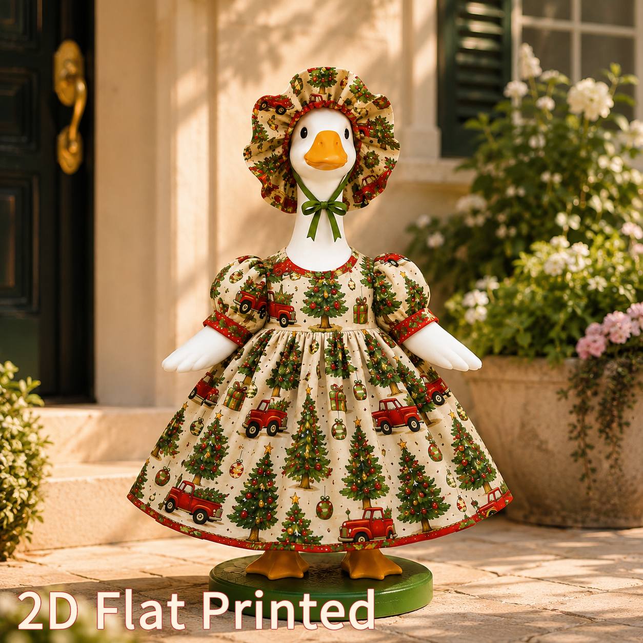 TEMU 23 Inch Porch Goose Outfit, 2d Flat Printed Vintage Christmas Tree Dress With Matching Hat, Multiple Styles , Decorative Clothes For Porch Goose