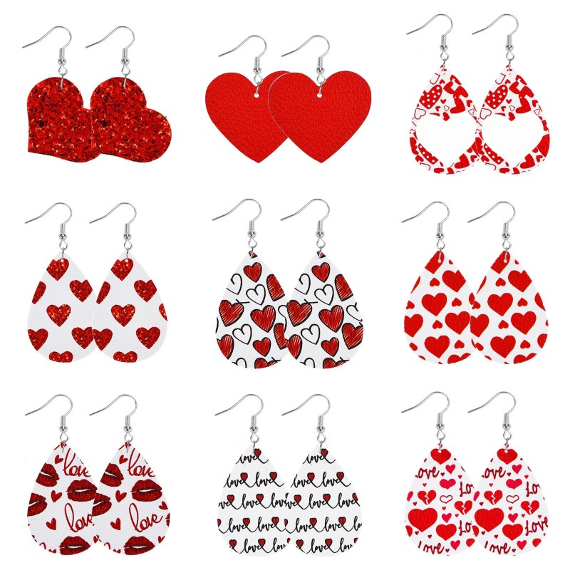 TEMU 2d Flat - [2d Flat] 9 Pairs Of Valentine's Day Acrylic Women's Earrings, Drop Earrings With Teardrop/heart And Red Lip Love Pattern, Pink Earring Set, Wedding, Anniversary, Valentine's Day Gift