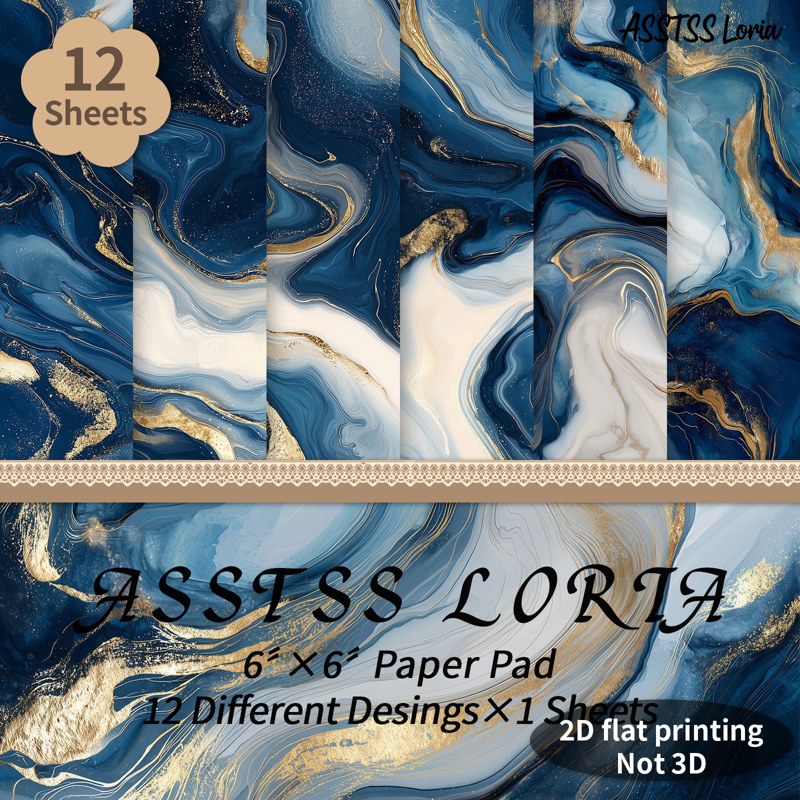 TEMU 12-sheet Asstss Loria 6x6 Inch Scrapbooking Paper Pad, Navy Blue Plane/2d Backing Paper Supplies, Heavyweight Cardstock For Journaling, Collage