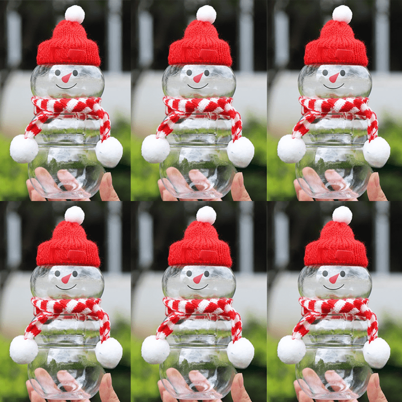 

6pcs500ml Snowman Bottle Mini Hat Scarf Accessories Cold Cup Disposable Thickened Transparent Bottle Drink Bottle Juice Milk Tea Ice Cream Bottle Party Holiday Tableware Accessories