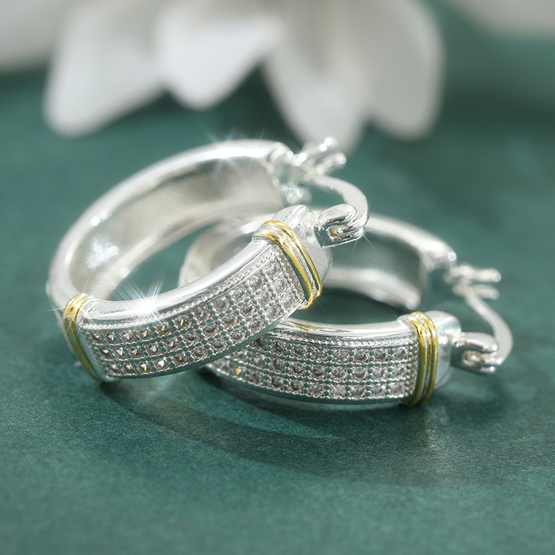 Women's Stylish Wide Circular Earrings with Synthetic Zirconia Layers