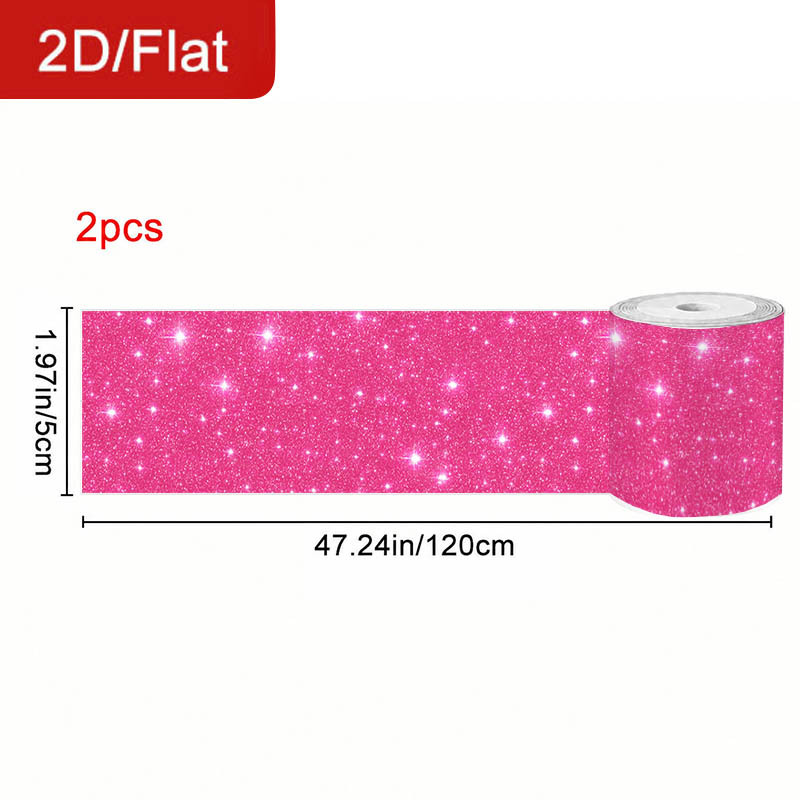 TEMU 2 Rolls 2d/flat Self-adhesive Removable Seam Tape Pink Glitter Theme Sparkling Pattern Sealing Seam Sticker Cuttable Home Decoration Decorative