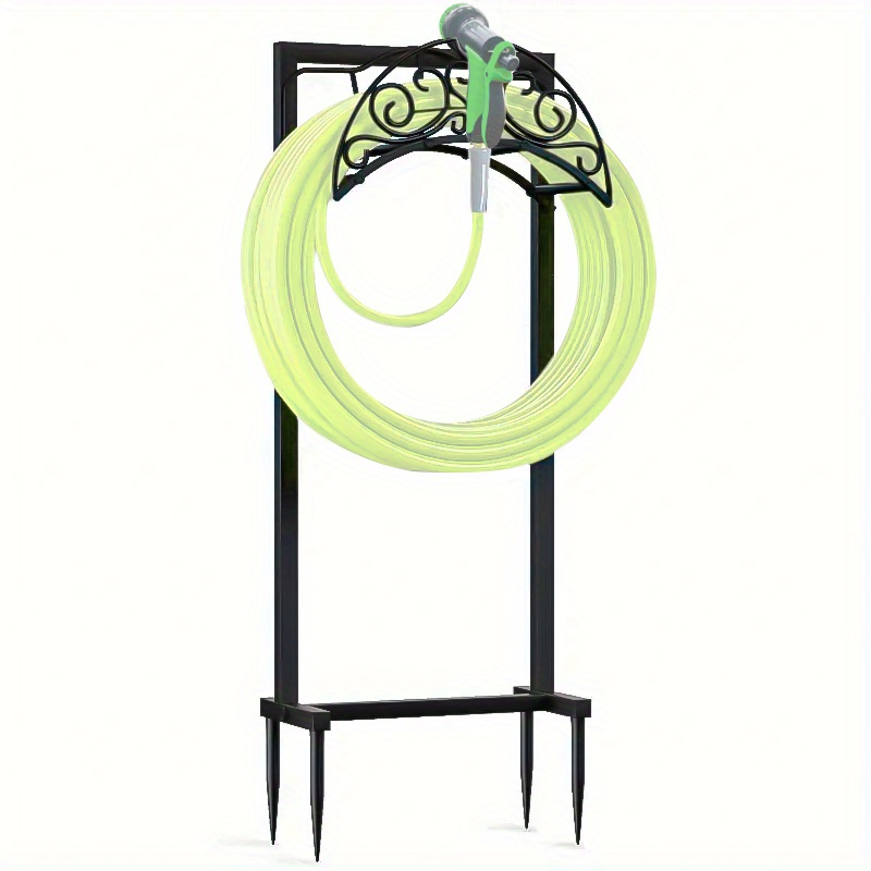 TEMU Garden Hose Stand Featuring 5 Spikes And 2 Hooks - Designed For Outdoor Use With A Non-slip Base, Durable Metal Frame Ideal For Patios, Lawns