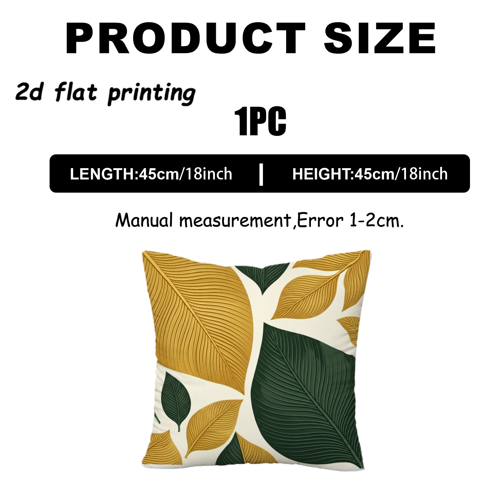 TEMU per cuscino decorativo quadrata morbida 2D piatta, 1 pezzo, 45x45cm, stampa con foglie oro e verde scuro, stile boho, senza imbottitura, per ,