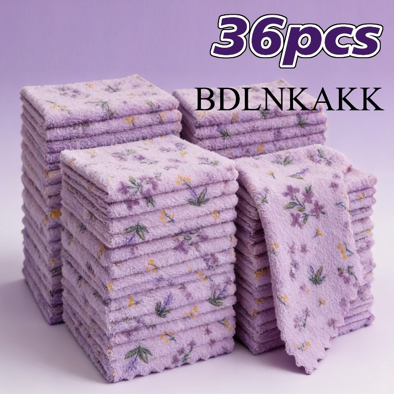 TEMU Bdlnkakk 18/36pcs Border Coral Fleece Cleaning Cloths, Super Absorbent Quick Dry Reusable Dish Rags, Soft Wipes For Kitchen, Bathroom & Car