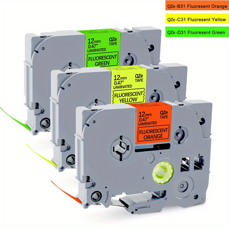 3-pack 12mm Fluorescent – Compatible With Brother Label Makers, Fits B31/c31/d31 Series, Laminated Refill For Ptd200 Ptd210 Pth100