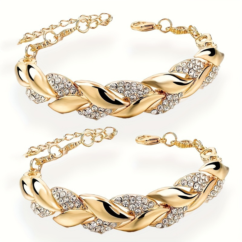 TEMU 2pcs Set Elegant Leaf-shaped Bracelets Valentine's Day Anniversary Birthday Party Gift Jewelry