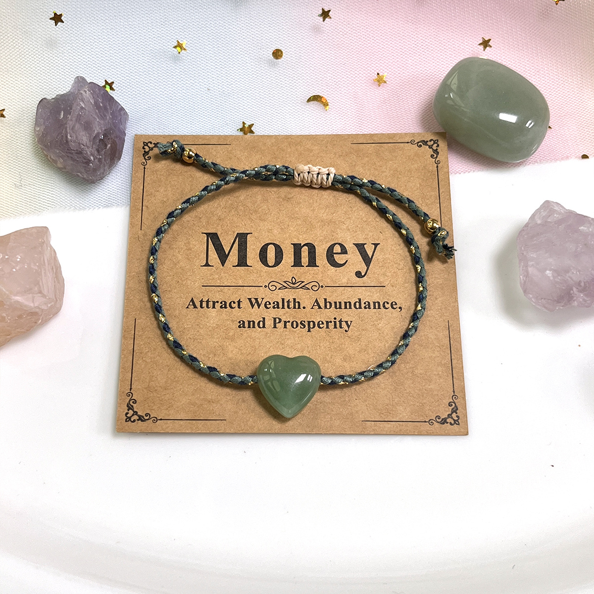 TEMU 1pc Wealth-attracting Bracelet Features A Hand-woven Heart Shape Made Of Green Aventurine, Symbolizing And Attracting Love. A Stylish Bohemian