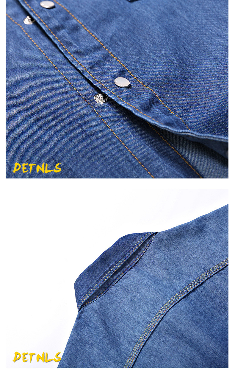 New Spring Long Sleeve Lapel Collar Two-Tone Thread Washed Denim Shirt for Teens, Slim Fit Men's Top - Y