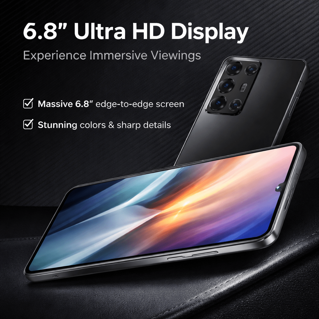 high definition camera unlocked mobile phone with 4gb 64gb large memory vivid photos 6 8 inch screen   and portable body Product details 1