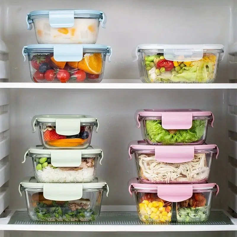 10 sets 20pcs glass lunch boxes with airtight lids leak proof microwave oven grade borosilicate glass stackable bento storage containers for refrigerator pantry organization Product details 4