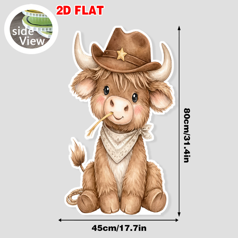TEMU 2d Flat, 1pc Standee Flat Birthday And Holiday Party Photo Booth Cardboard Cutouts Western Cow Brown -durable Resin Material, Used For Birthday