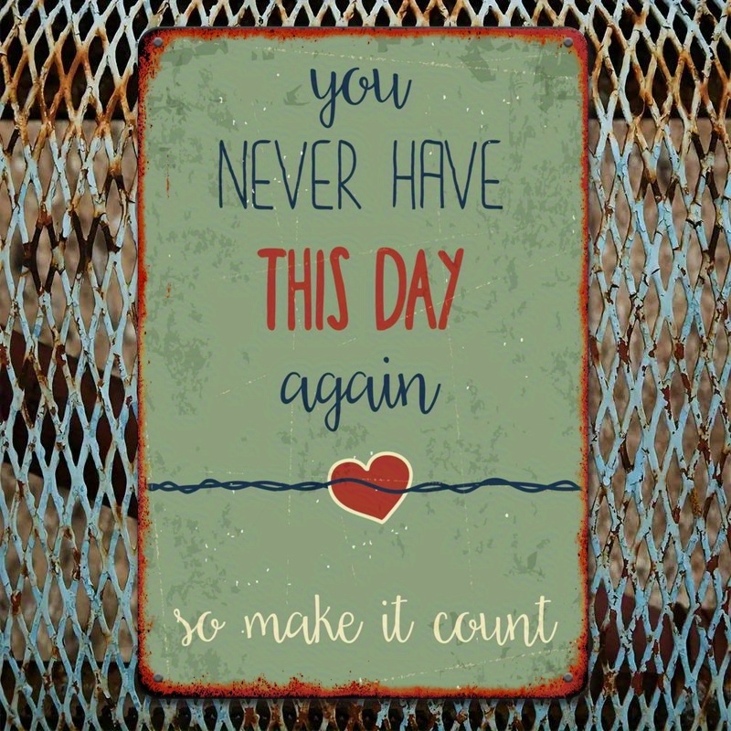 TEMU 2d Flat, 8x12 Inch Vintage Metal Wall Art With "you Never Have Again" Quote - Rustic Finish, Red Border & Heart Accent - Farmhouse, Shabby Chic,