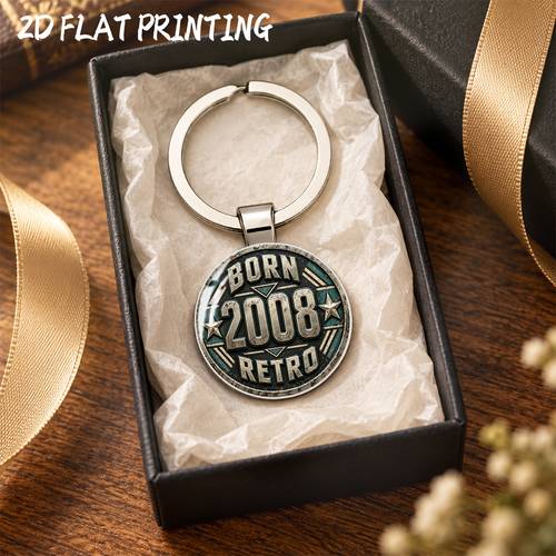2d flat 1pc 2008 born retro keychain classic retro design with distressed metal texture number artwork star decorations and theme suitable for birthday gift collectors key ring pendant keepsake gift idea