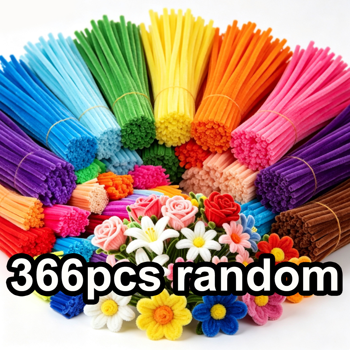 TEMU 366pcs Random Colorful Chenille Stems, Random Flexible Pipe Cleaners Bulk For Handmade Flowers, Animals, Party Decorations, Scrapbooking, Gift
