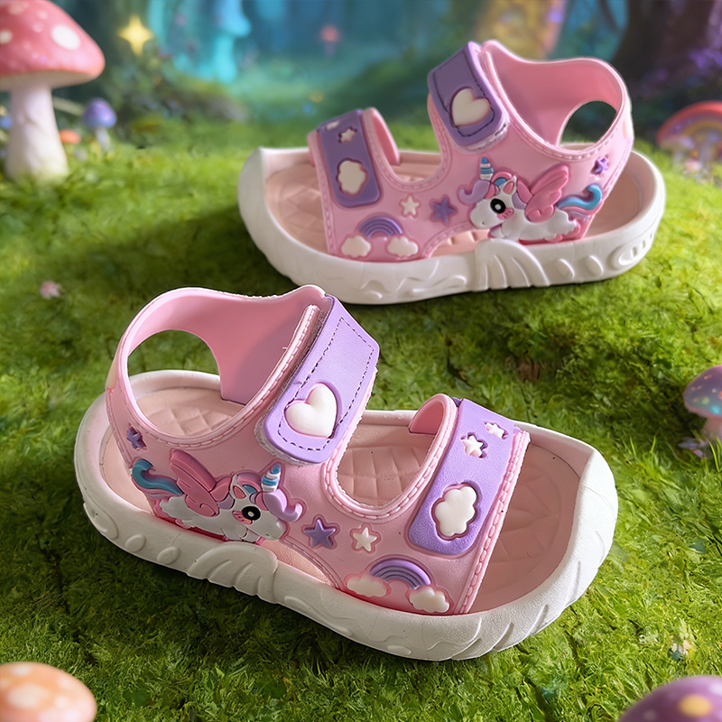 TEMU Girls' Little Pony Cartoon Casual Shoes, Soft Sole Comfortable Breathable Lightweight Durable , Fashionable Versatile Indoor Outdoor Pvc Sandals
