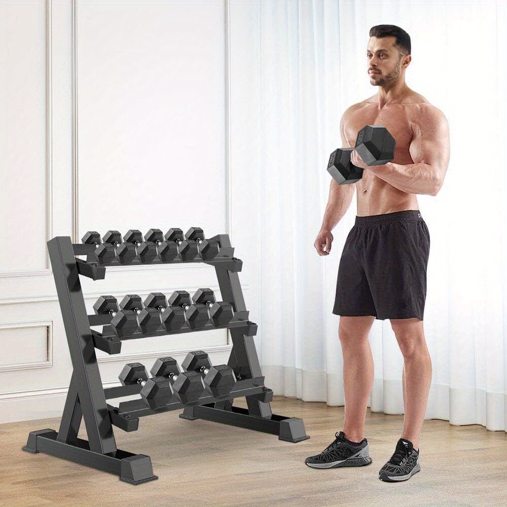 TEMU Adjustable Dumbbell Rack, 3-tier Weight Rack For Home Gym, Heavy-duty Barbell Storage Stand, Durable Weight Organizer For Dumbbells And Barbells (rack Only)