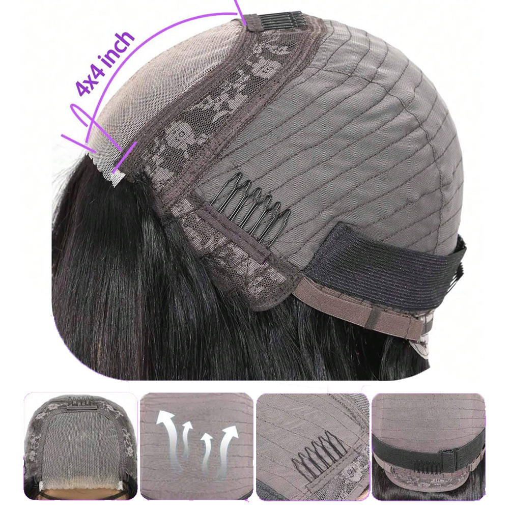 150% Density Human Hair Bob Wig with 1B/30 Ombre Highlights - Body Wave Loose Wavy 4x4 HD Lace Glueless Frontal Pre-Plucked Natural Hairline Short Bob Wigs for Women, Everyday Style Wig | Natural Hairline Wig | Seamless Blend Wig