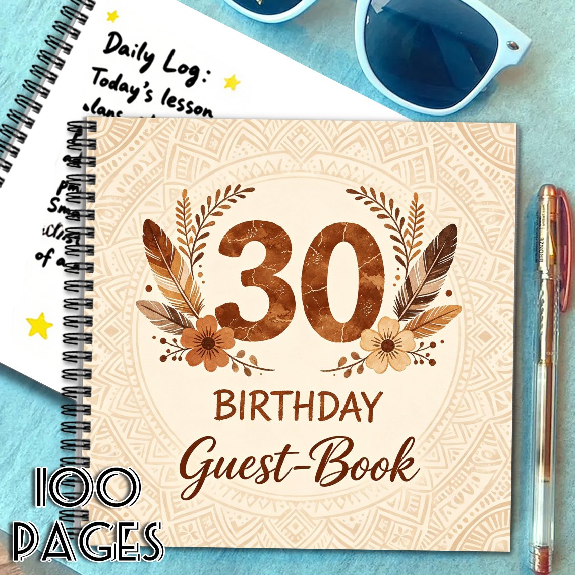 TEMU 1 'invités pour le 30e anniversaire, livre de , livre de messages bohème à fleurs et plumes en aquarelle marron, cadeau idéal pour et , convient