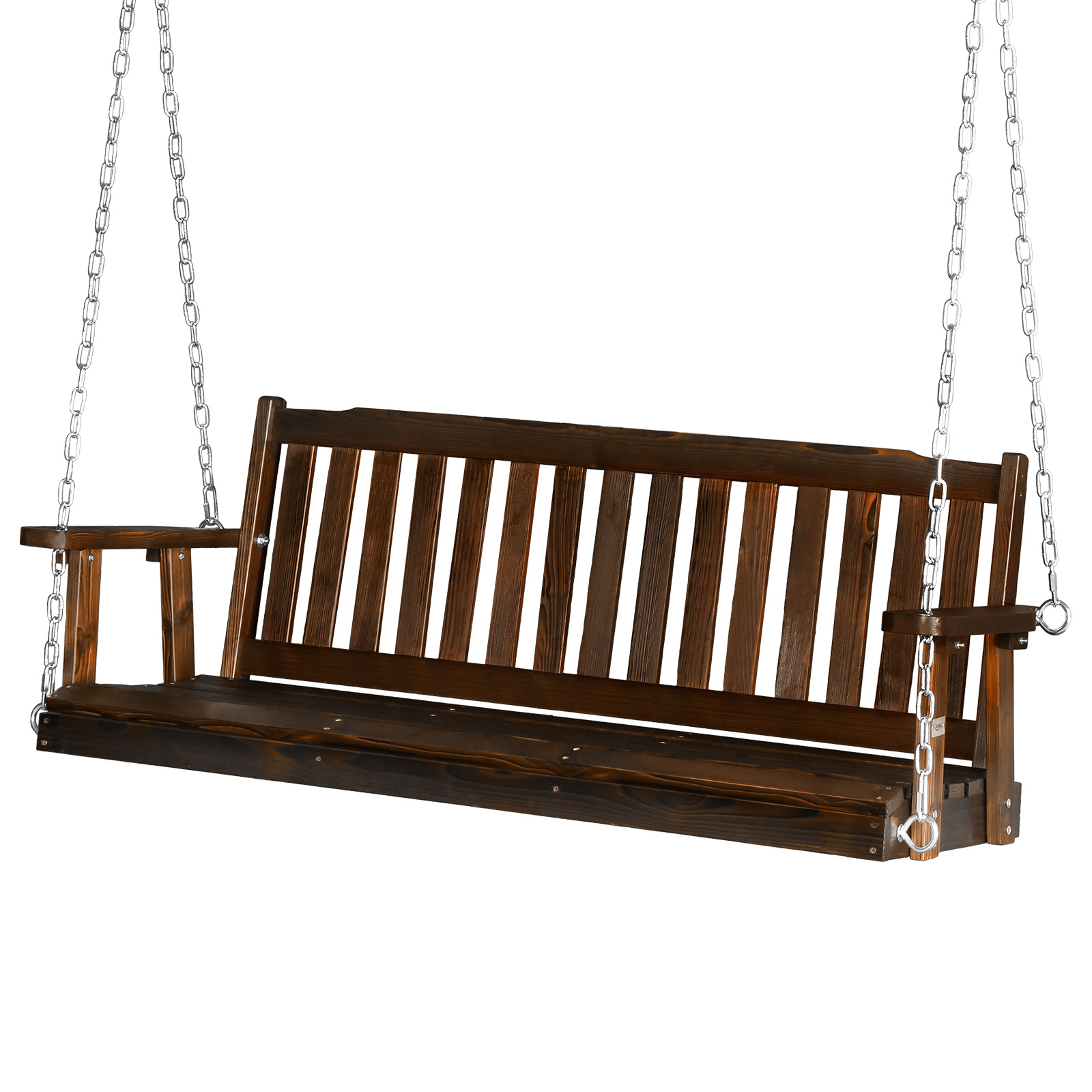 Wooden Swing, 4.7ft, Carbonized Finish, Simple Design, with 5.5mm Chain, 880.00lbs