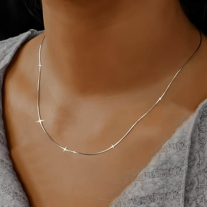 Image of 316l Stainless Steel Hypoallergenic Snake Bone Chain Clavicle Chain Gift Women's Gift Card 2.2g