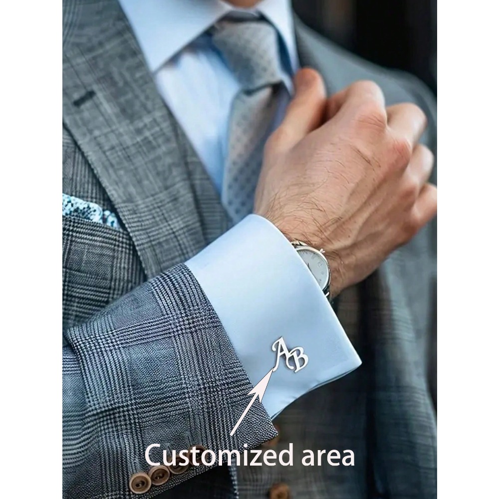 TEMU Custom "ab" Initial Cufflinks For Men - Elegant Stainless Steel, Personalized Letter Design, Dress Shirts - An Ideal Gift For Husbands, , -