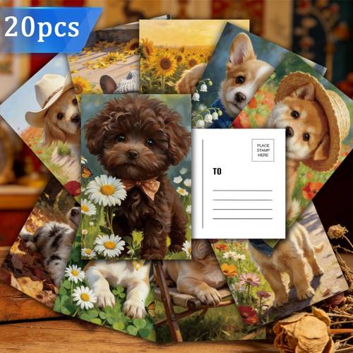 double sided printing thick cardstock 20pcs set of adorable dog and postcards hand drawn designs perfect gift for pet lovers and ideal for like greetings celebrations and joy