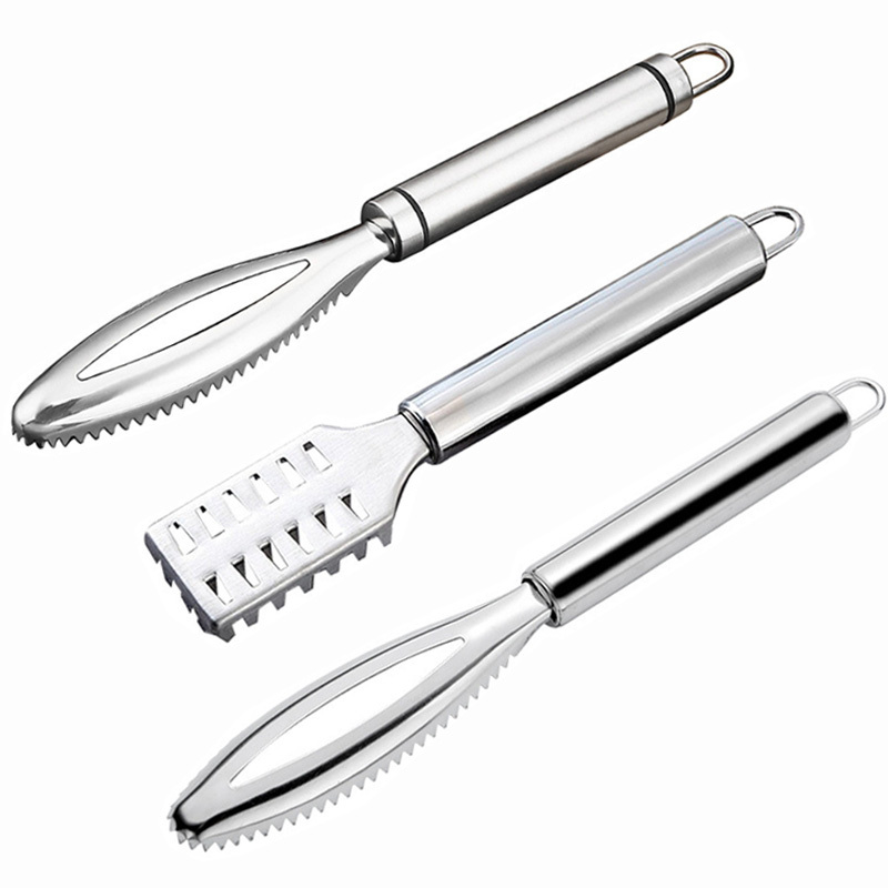 E-shop 3er-Set Fischschuppenentferner, Edelstahl Fischschuppen Reinigungsbürste, Multifunktionales Fischschuppenentfernungswerkzeug, Küchenhelfer, Kann