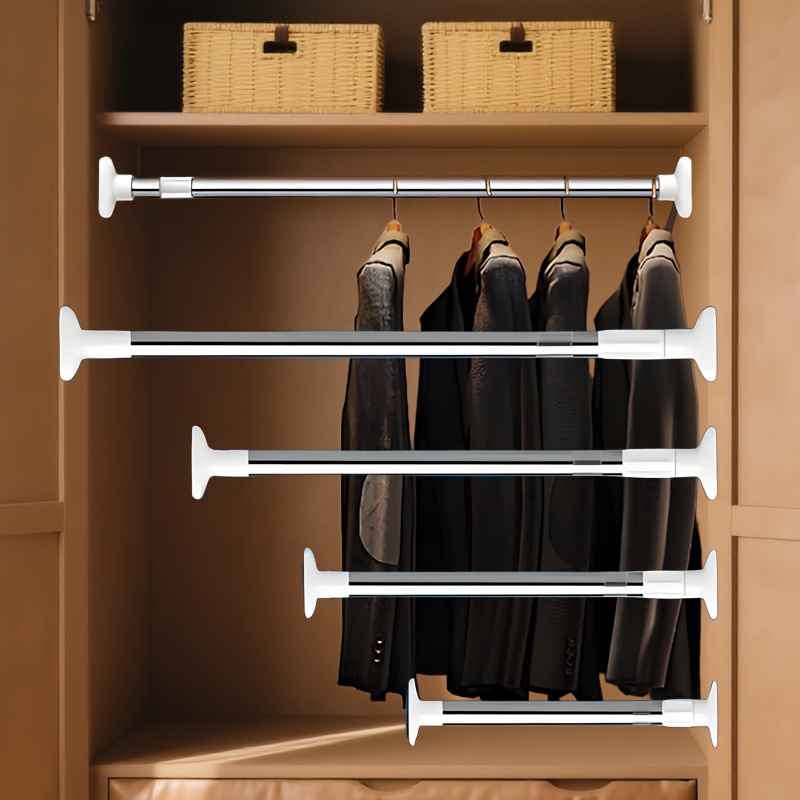 TEMU Adjustable Stainless Steel Extendable Clothes Rack - No Drilling Required. Expandable Shower Curtain Rod And Space-saving Storage Rack In White