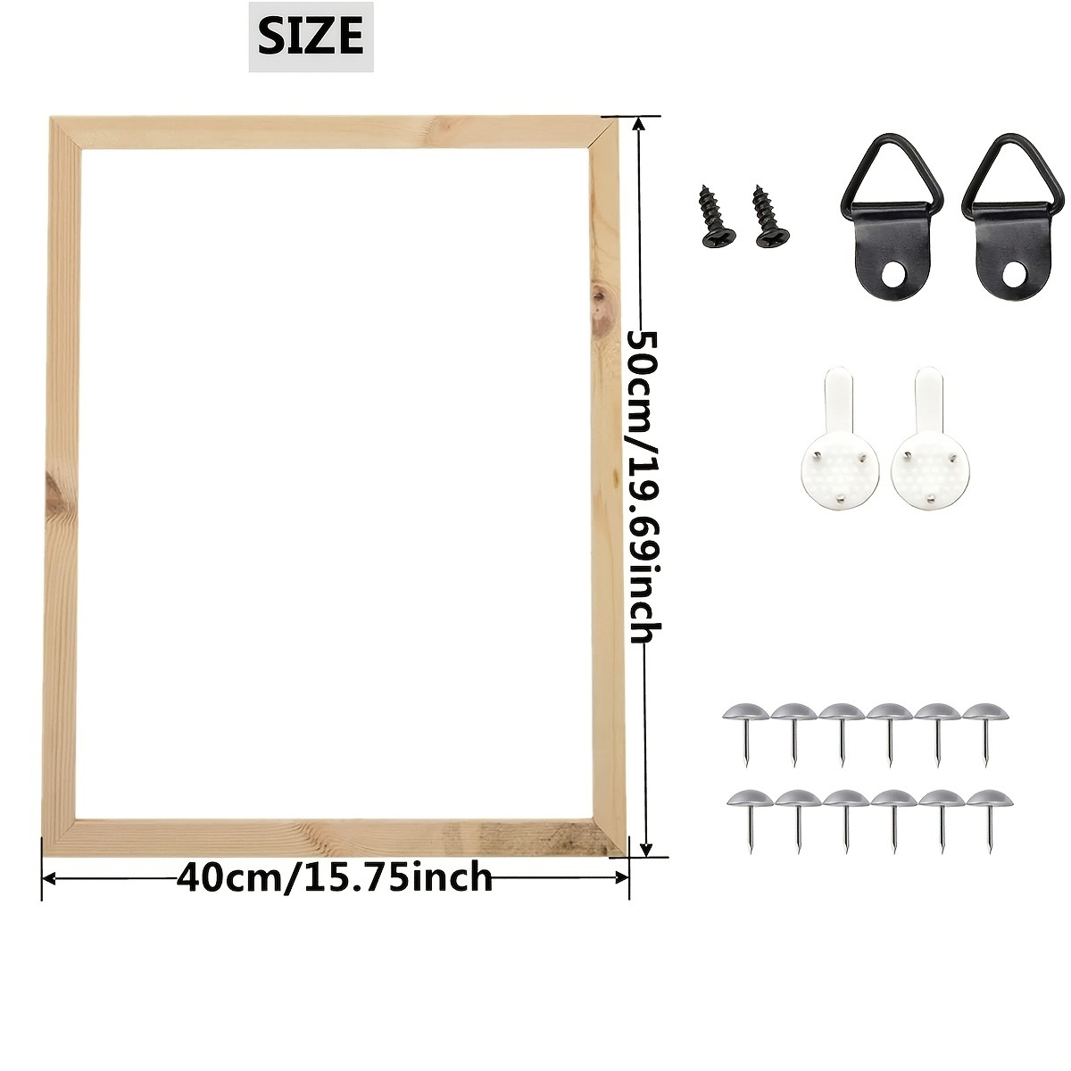 TEMU 2D-Flach, ein DIY-Massivholz-Rahmen-Bausatz mit 4 Holzleisten, inklusive Zubehör wie Reißzwecken, beschädigungsfreien Nägeln Haken. Einfach zu