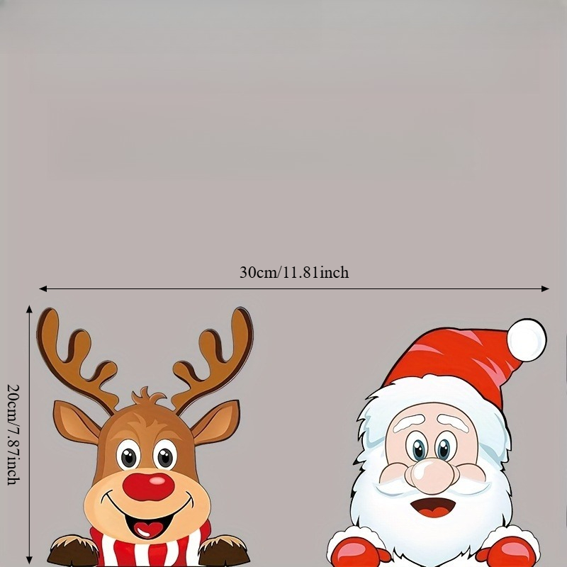 TEMU 2d Flat Static Car Stickers With Santa Claus And Reindeer Peeking Through Window, Glue-free Adsorption And Reusable, Christmas Decor Decals For