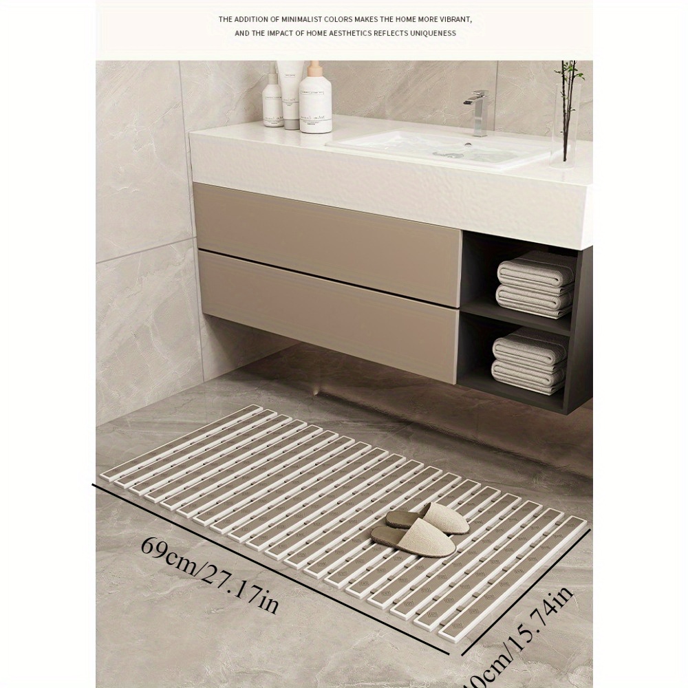 bathroom tpe bamboo board bath mat non slip shower mat with striped design 1cm thick rubber backing 4400gsm durable bathroom floor mat for safety   bathroom mat safety shower mat modern bathroom decor nonslip backing Product details 1