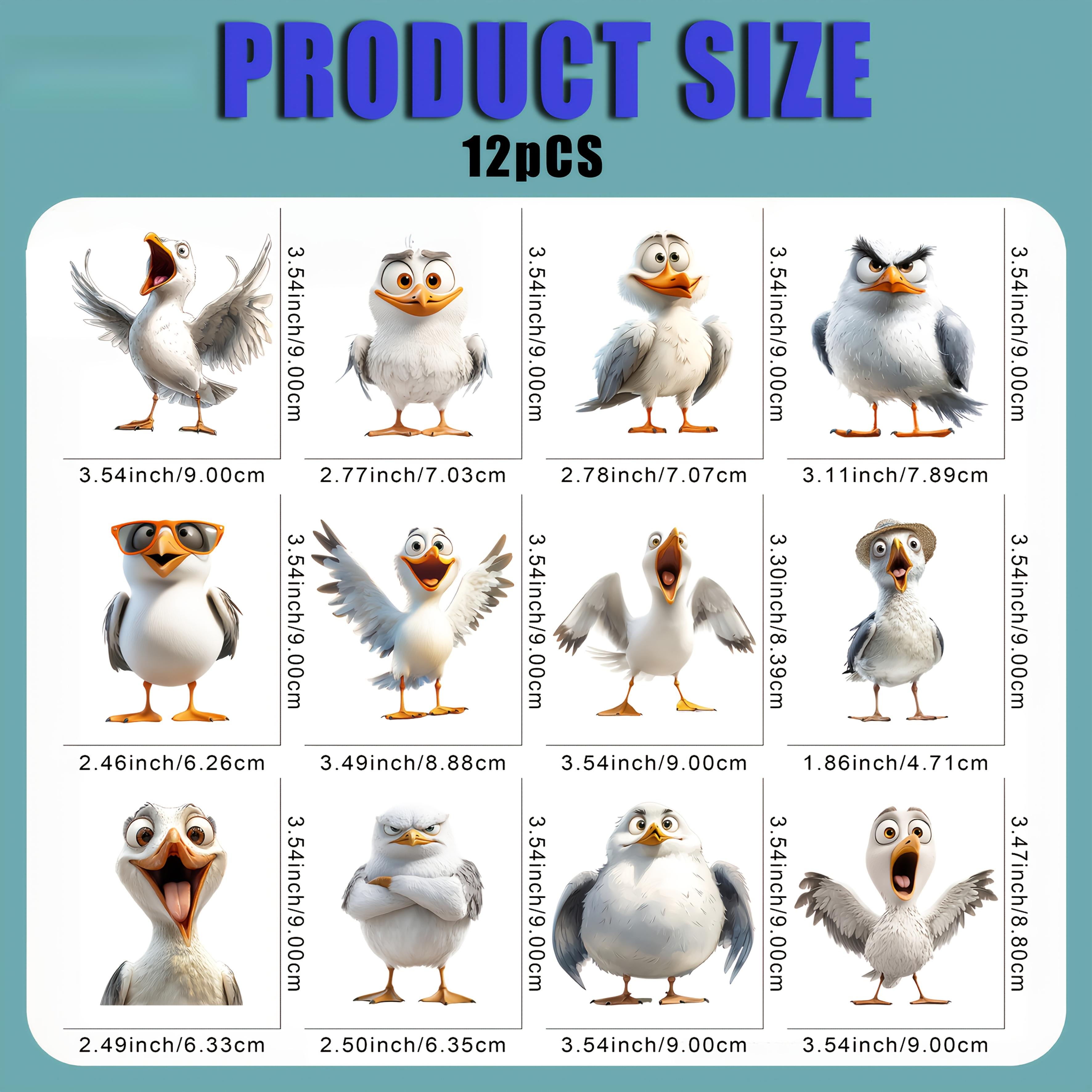 Image of 12pcs Fun Seagull Iron-on Patches, Suitable For T-shirts, Sweatshirts, Jeans, Jackets, Backpacks, And Throw Pillows. Are Stylish, Durable, And Washable Heat Transfer Stickers