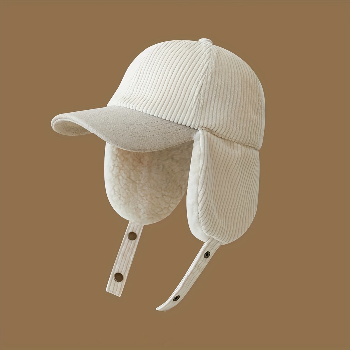 Unisex Winter Warm Plush Baseball Cap with Detachable Ear Flaps