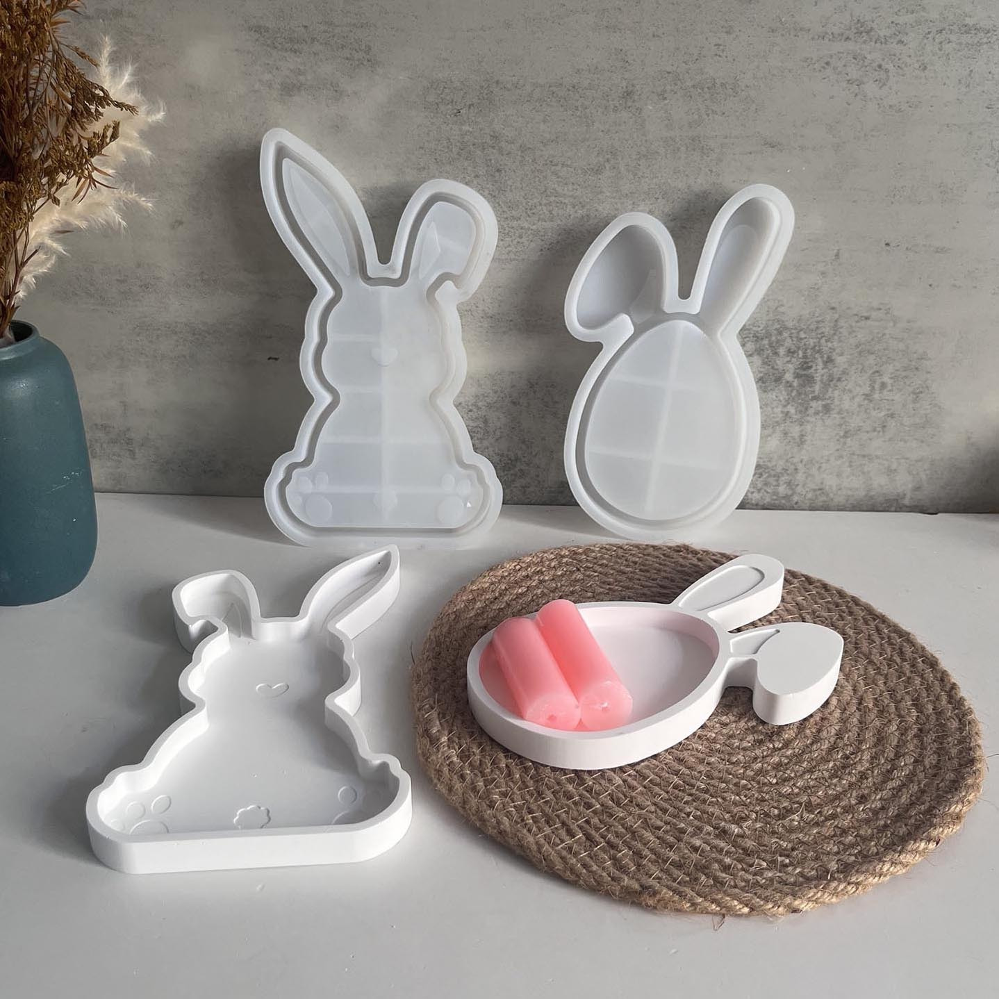 

Moule en Silicone Lapin de Pâques pour Bougies & Plâtre - Plateau Lapin DIY et Outil de Rangement pour l'Artisanat