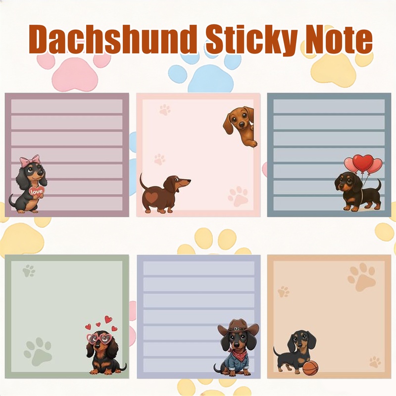 item picture 6 pack dachshund sticky notes self   square notepad suitable for women   cute dachshund dog puppies with dachshund themed gift for dog lovers dachshund enthusiast supplies daily use for or desk