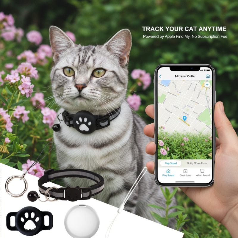 5pcs including 1 locator 2 lanyards 1 collar and 1 silicone protective case smart 2 in 1 multi functional gps collar set cat gps collar kitten gps collar pet additions compatible with ios Product details 2