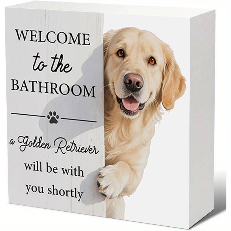 TEMU 2d Flat - 2d Plane, Golden Retriever Bathroom Fun Wooden Box, Desktop Dog Welcome Themed Sign, Restroom Shelf Decoration, Decorative Sign &
