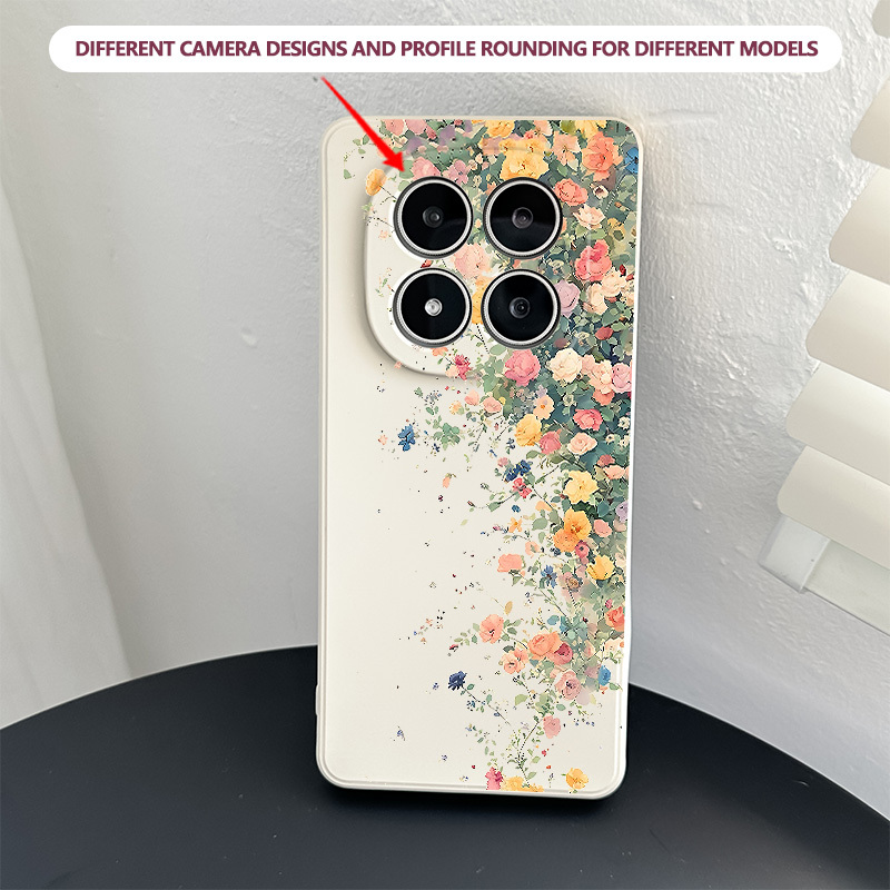 Etui za telefon - Živahen cvetlični dizajn TPU etui za telefon v beli , združljiv z različnimi modeli, vključno z Redmi Note Pro/15 Pro Plus,