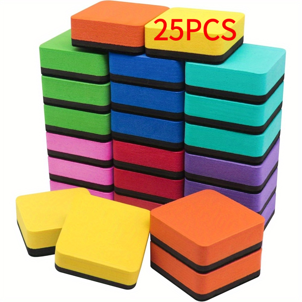 TEMU Random 25pcs Magnetic Erasers, Reusable, Random Colors For Group , Suitable For Classrooms, Homes, Offices, And Families
