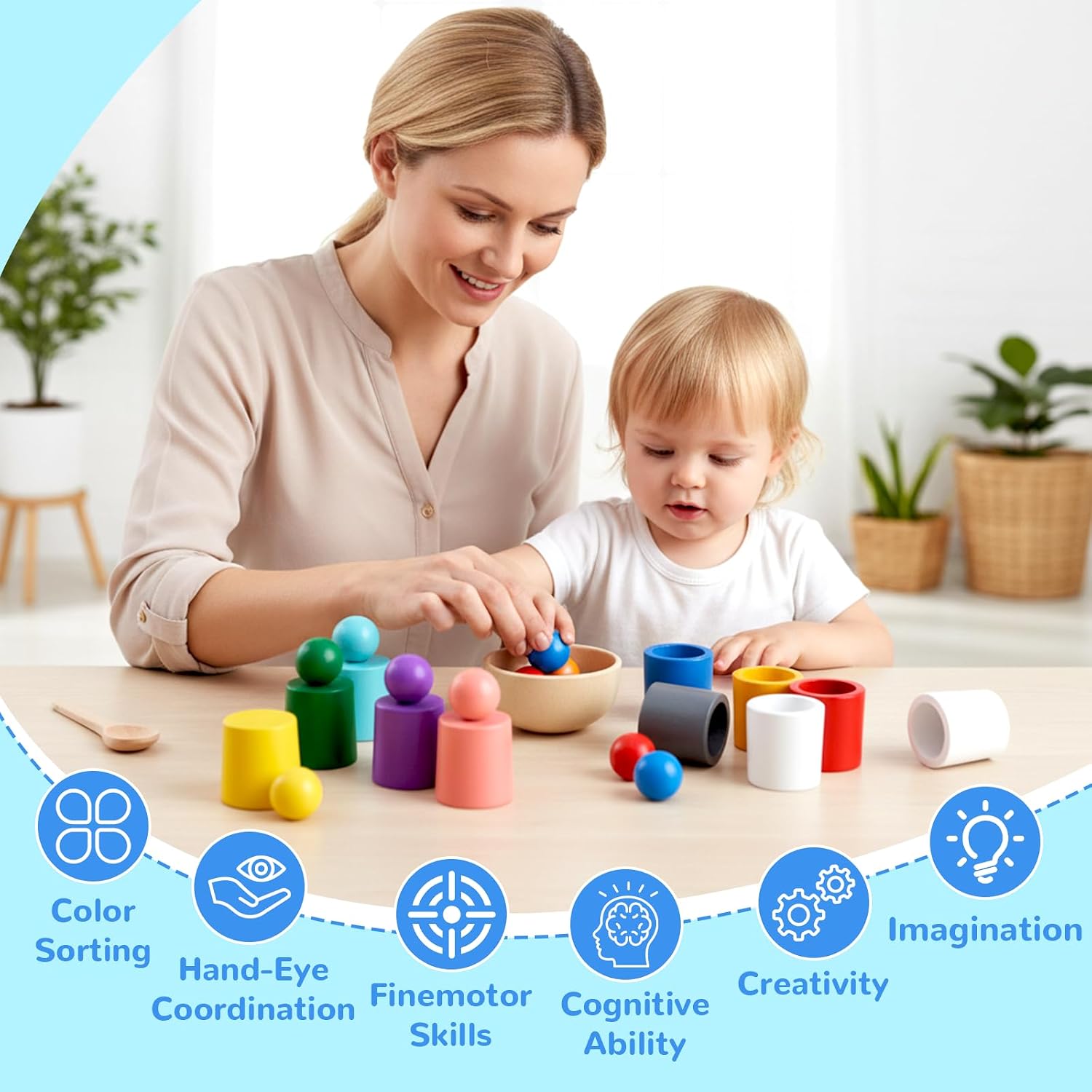 23pcs Rainbow Balls in Cups Sorting & Stacking Toy