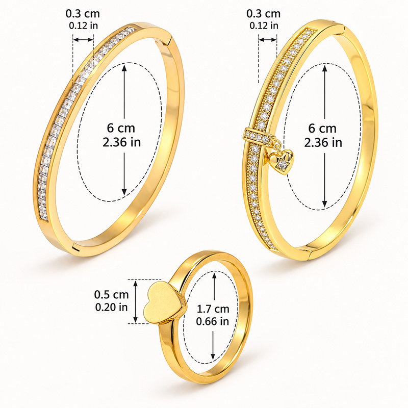 Romantic Slim Decor Bangle & Heart Shaped Ring Jewelry Set