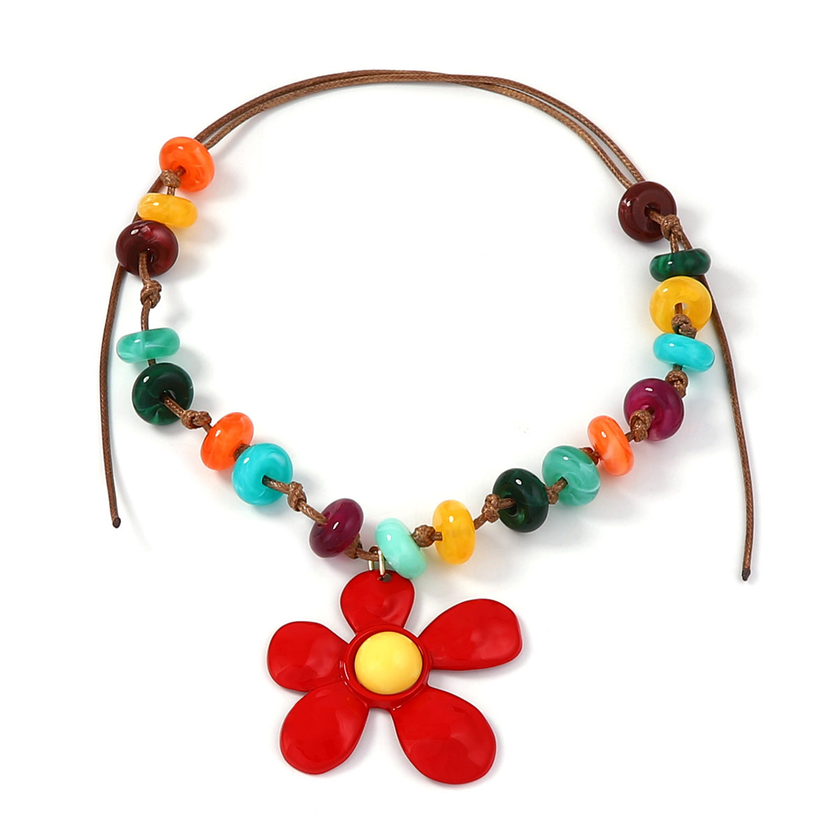 Bohemian Colorful String Bead Necklace With Exaggerated Flower Pendant For Women's Necklaces
