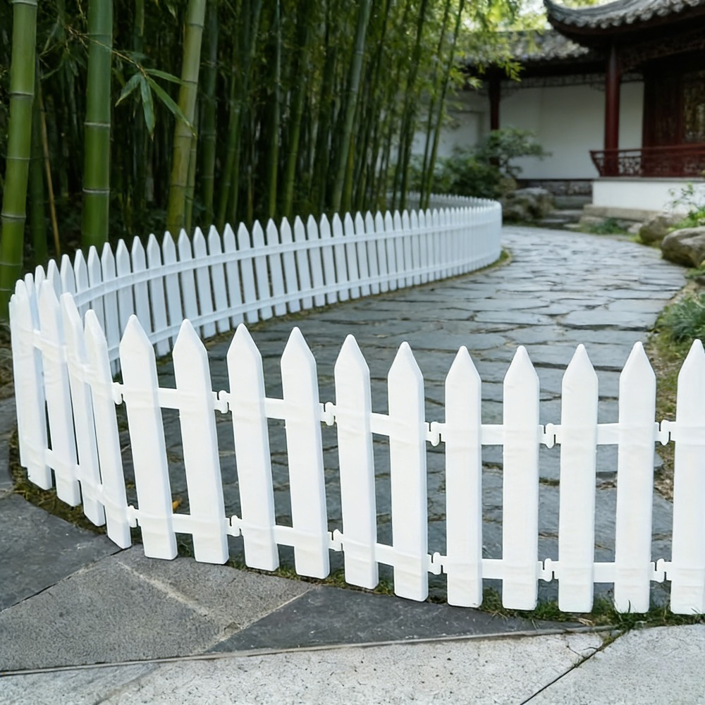TEMU [picket Fence Ring] 24pcs Picket Fence Ring - Decorative Lawn Edging Set With Tall Sharp-top Stakes & Reinforced Horizontal Rails For Garden
