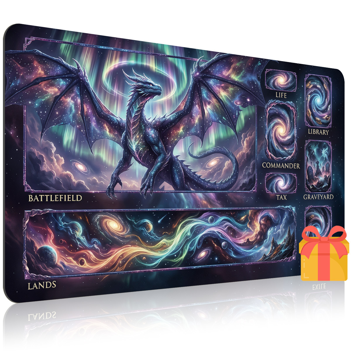 TEMU 1 tapis de jeu de cartes - Motif Dragon Magique Étoilé Aurora - Protecteur de bureau, tapis de table de jeu pour jeux de cartes à collectionner