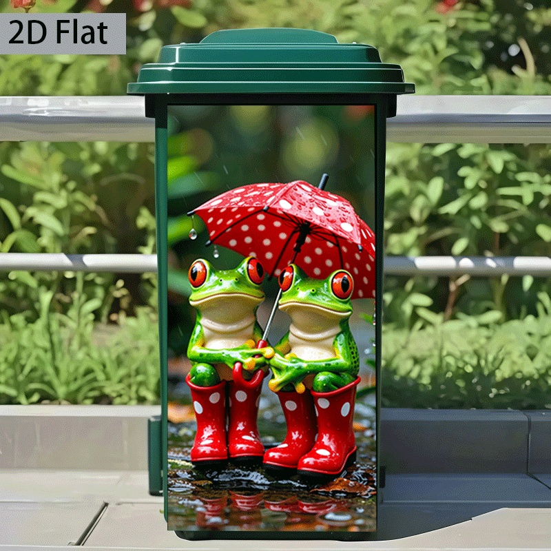 Image of 2d Flat Printing 1pc Trash Can Sticker 37×82cm, "frogs " Themed Design, Self-adhesive Wall Decal Wallpaper, Kitchen Trash Can Decoration, Suitable For Trash Cans, Walls, Home Decor, 2d Flat