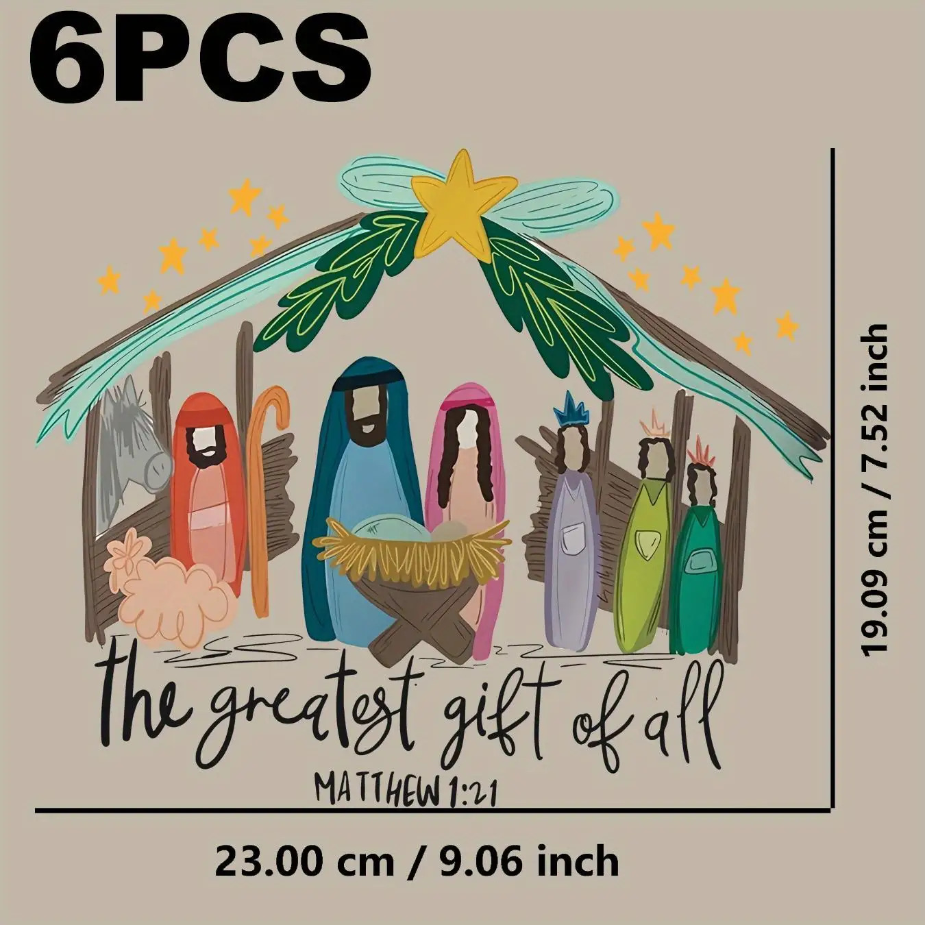 TEMU 6pcs Durable Washable Iron On Patches, Christmas Nativity Scene Heat Transfer Stickers - Mary Joseph Sheep Star Pattern " Gift" 1:21 Scripture,
