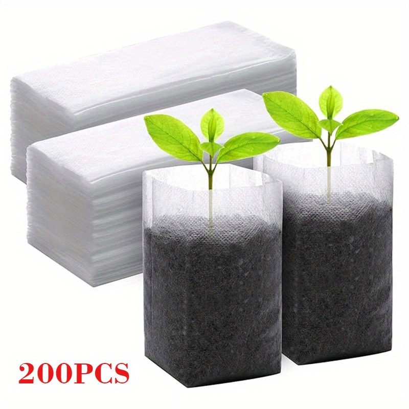 Image of 200pcs Non-woven Nursery Bags, 5.5" X 6.3" (. 14cm X 16cm) Seedling Planting Bags, Suitable For Home Garden Plants, Flowers, And Vegetable Seed Starting Bags
