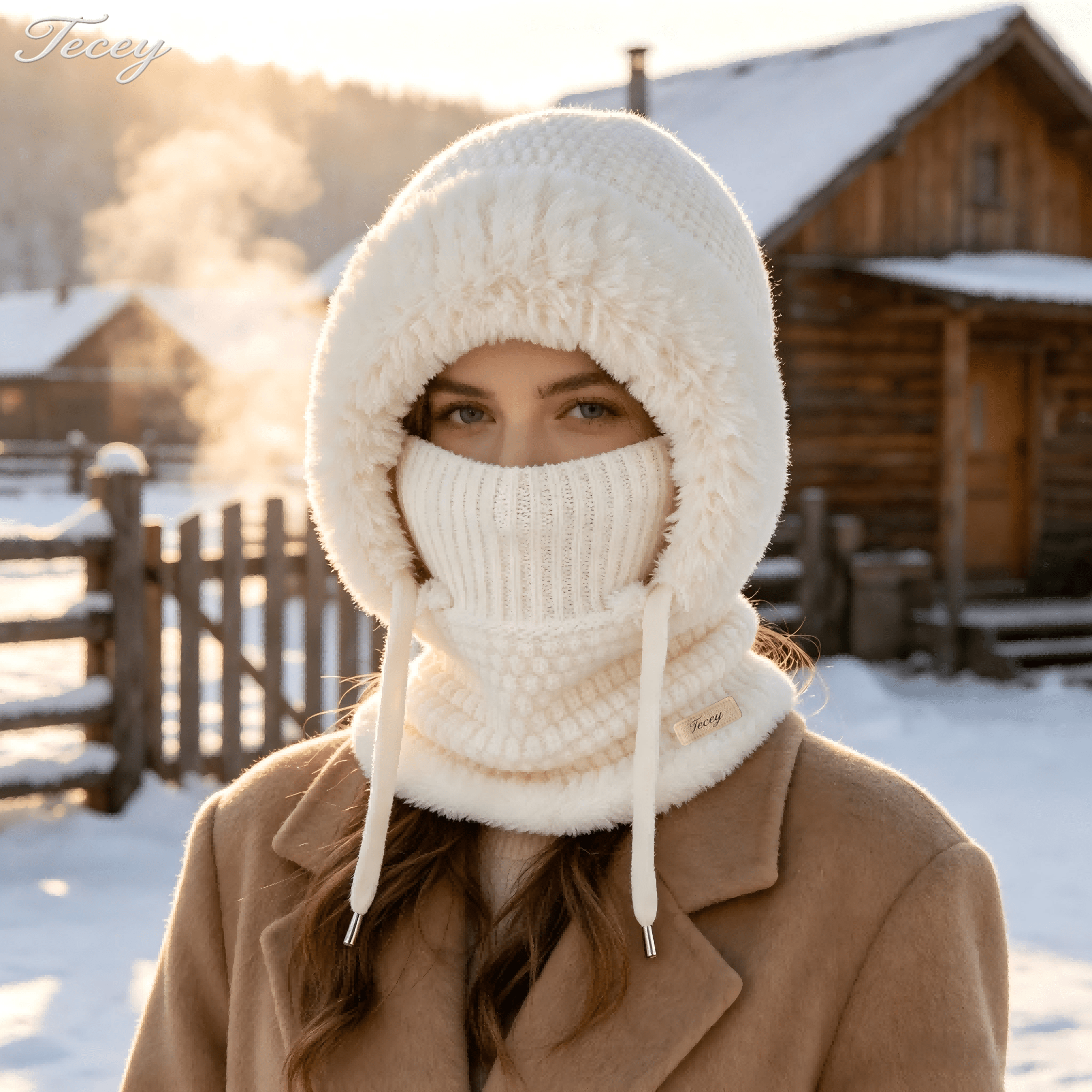 TEMU Tecey Women&;s Winter One-piece Pullover With Hood, Plush Lining, Suitable For Shopping, Travel, Commuting, And Walking, Versatile With Various