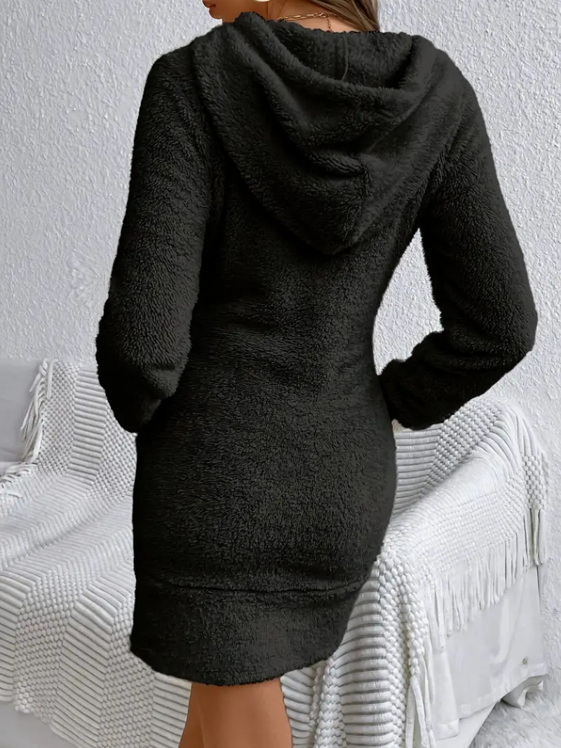 女士卫衣，带帽卫衣连衣裙，休闲抽绳口袋套头衫毛绒卫衣连衣裙 商品详情 11